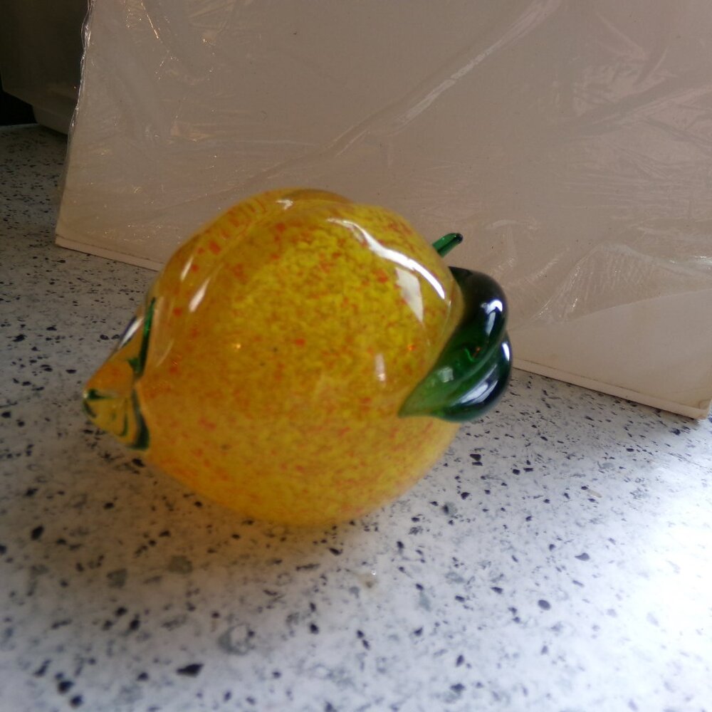 vintage blown glass peach shaped paper weight.